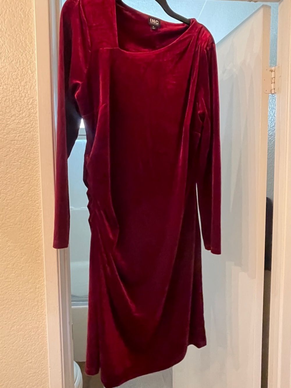 INC International Concepts Long-Sleeve Velvet Dress in Deep Burgundy